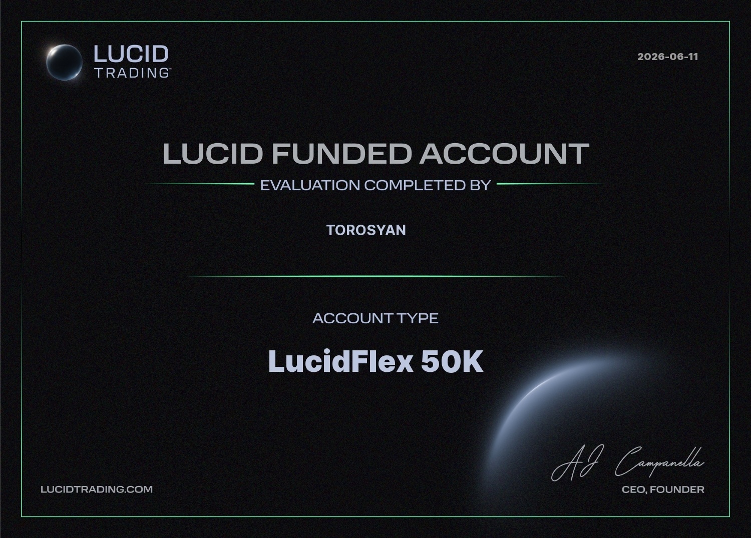 Lucid Trading 50K Certificate