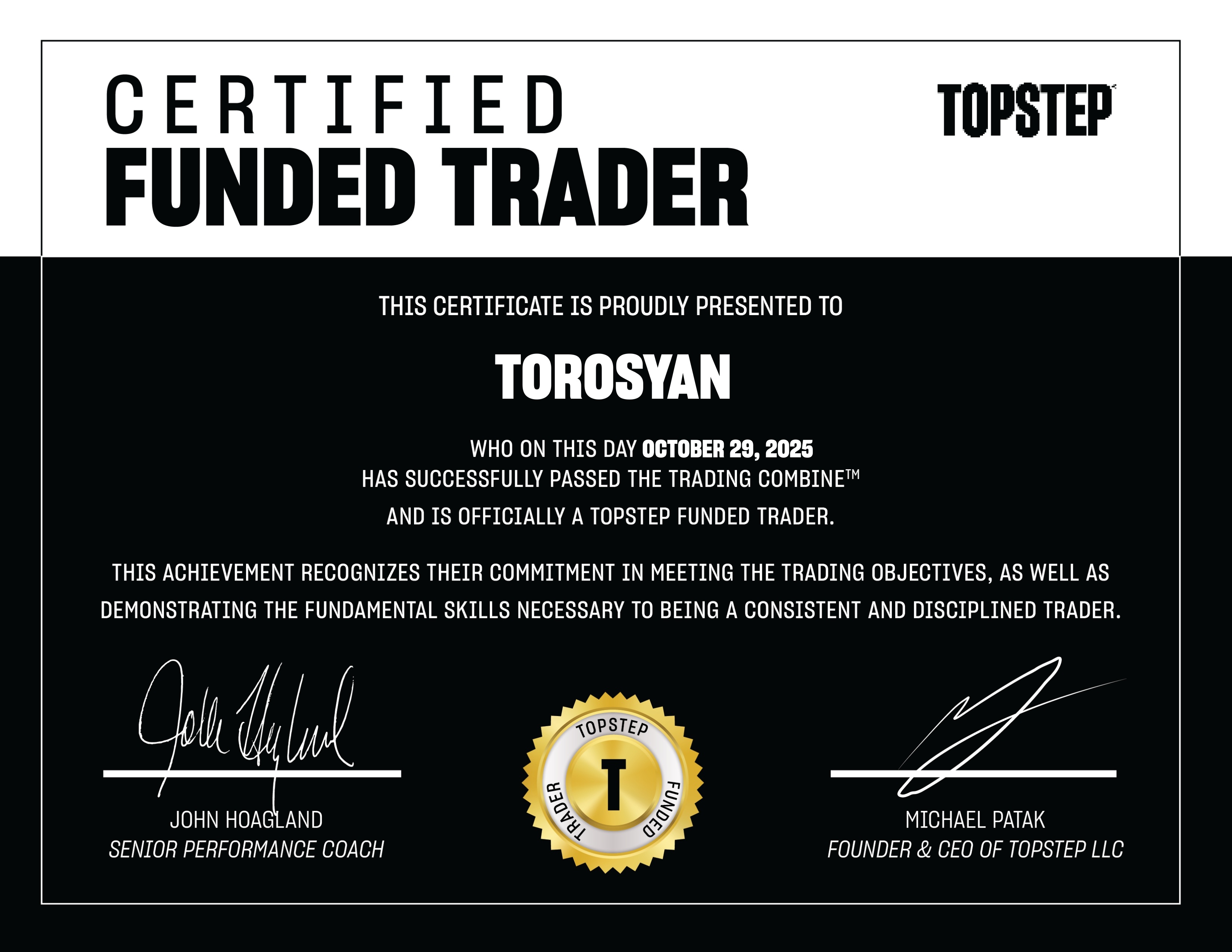 TopStep Certificate